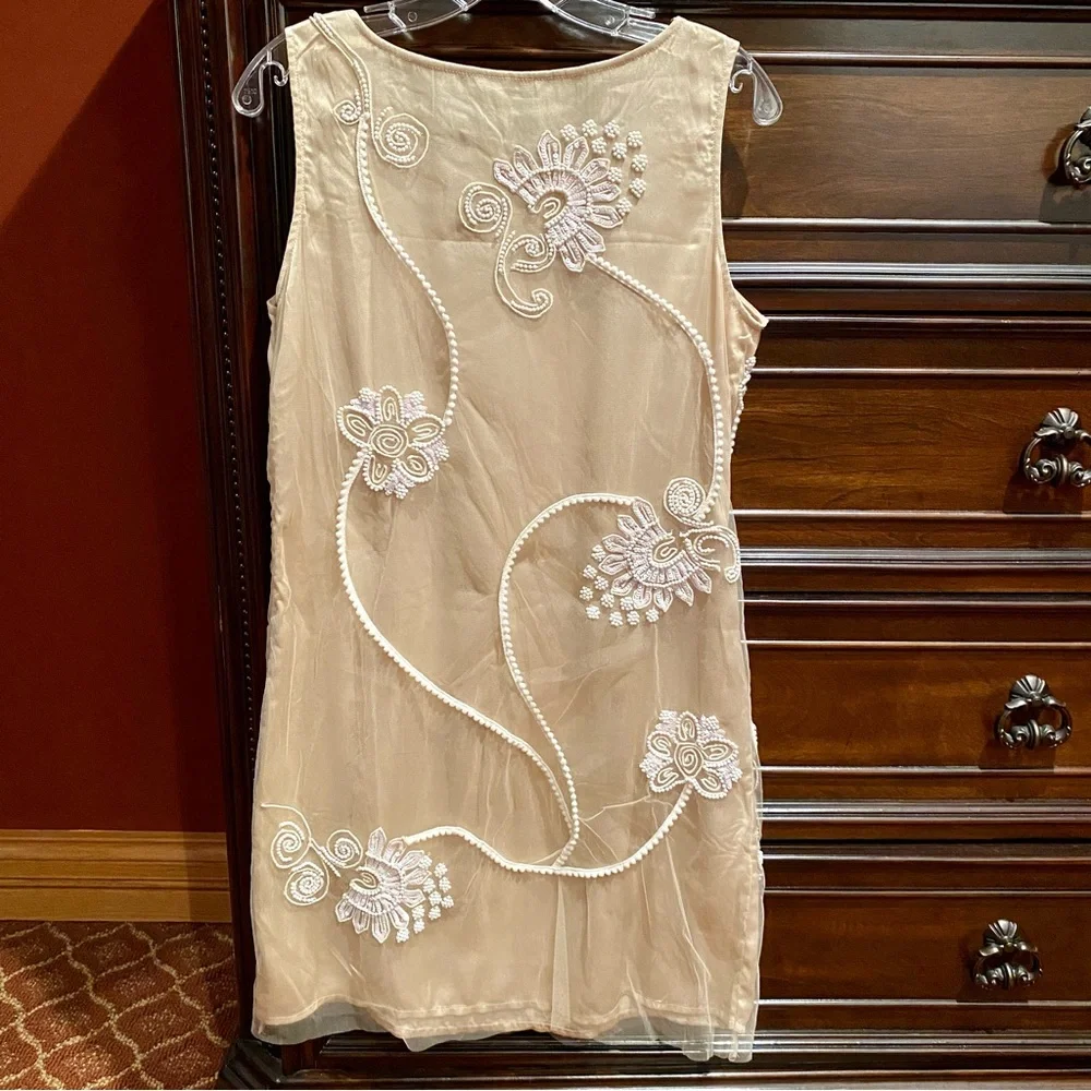 Boston Proper Hand Beaded Tulle Mini Dress | S - Picture 8 of 9